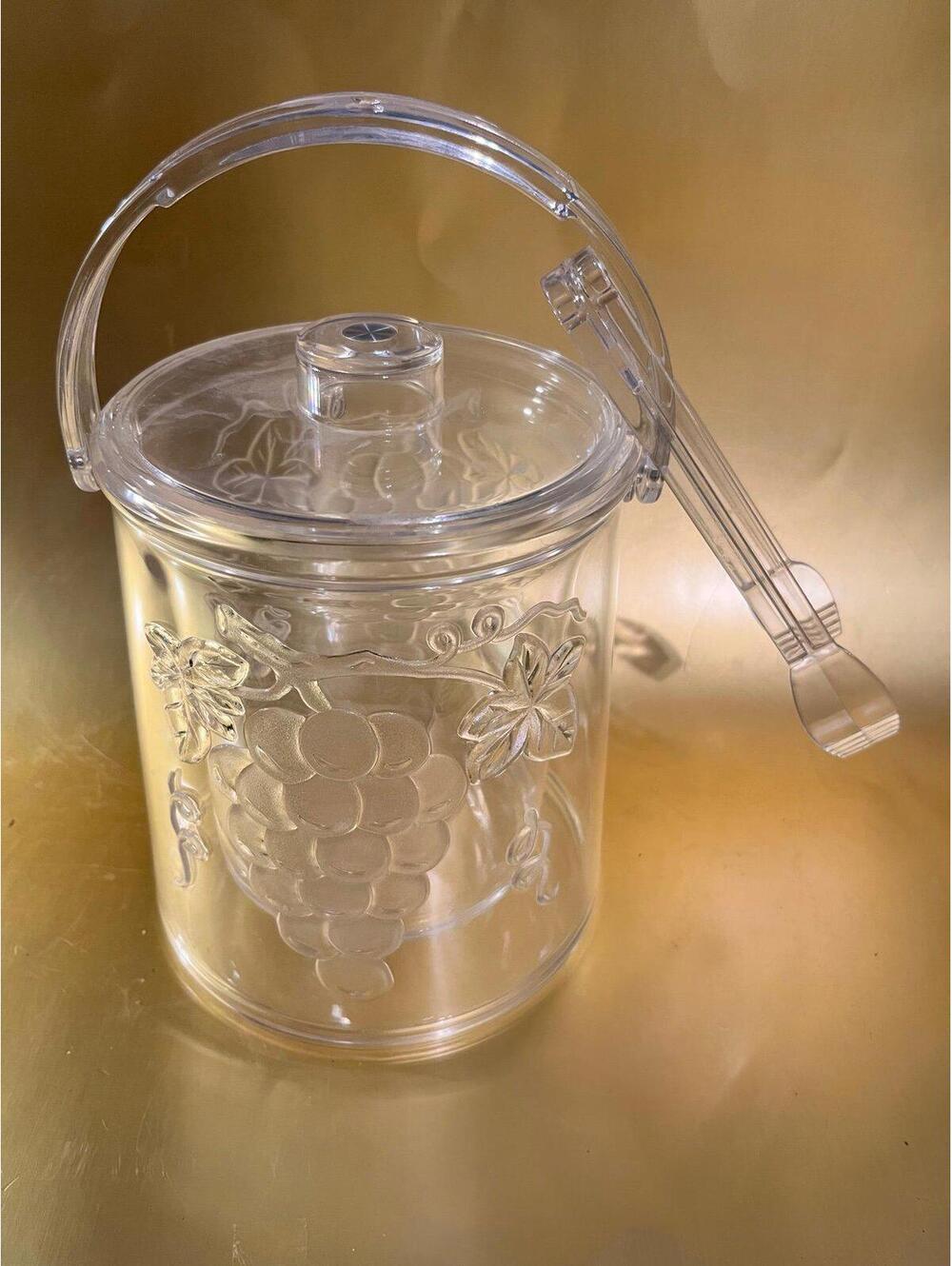 Clear Acrylic Ice Bucket with Grapes Design and Tongs